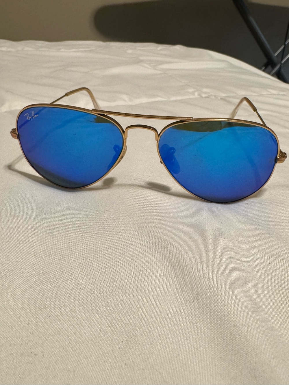 Ray-Ban Gold Frame Aviator Sunglasses with Blue Lenses
